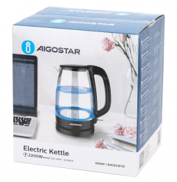 Aigostar Bollitore Elettrico in Vetro Borosilicato 1.7L 2200W Luce LED Blu