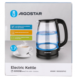 Aigostar Bollitore Elettrico in Vetro Borosilicato 1.7L 2200W Luce LED Blu