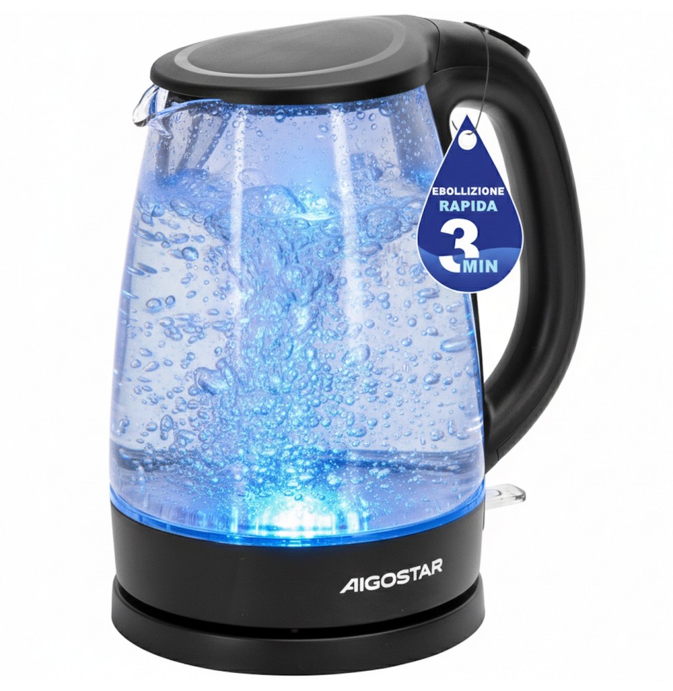 Aigostar Bollitore Elettrico in Vetro Borosilicato 1.7L 2200W Luce LED Blu