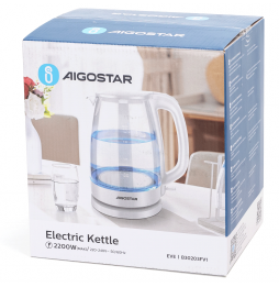 Aigostar Bollitore Elettrico in Vetro Borosilicato 1.7L 2200W Bianco Luce LED