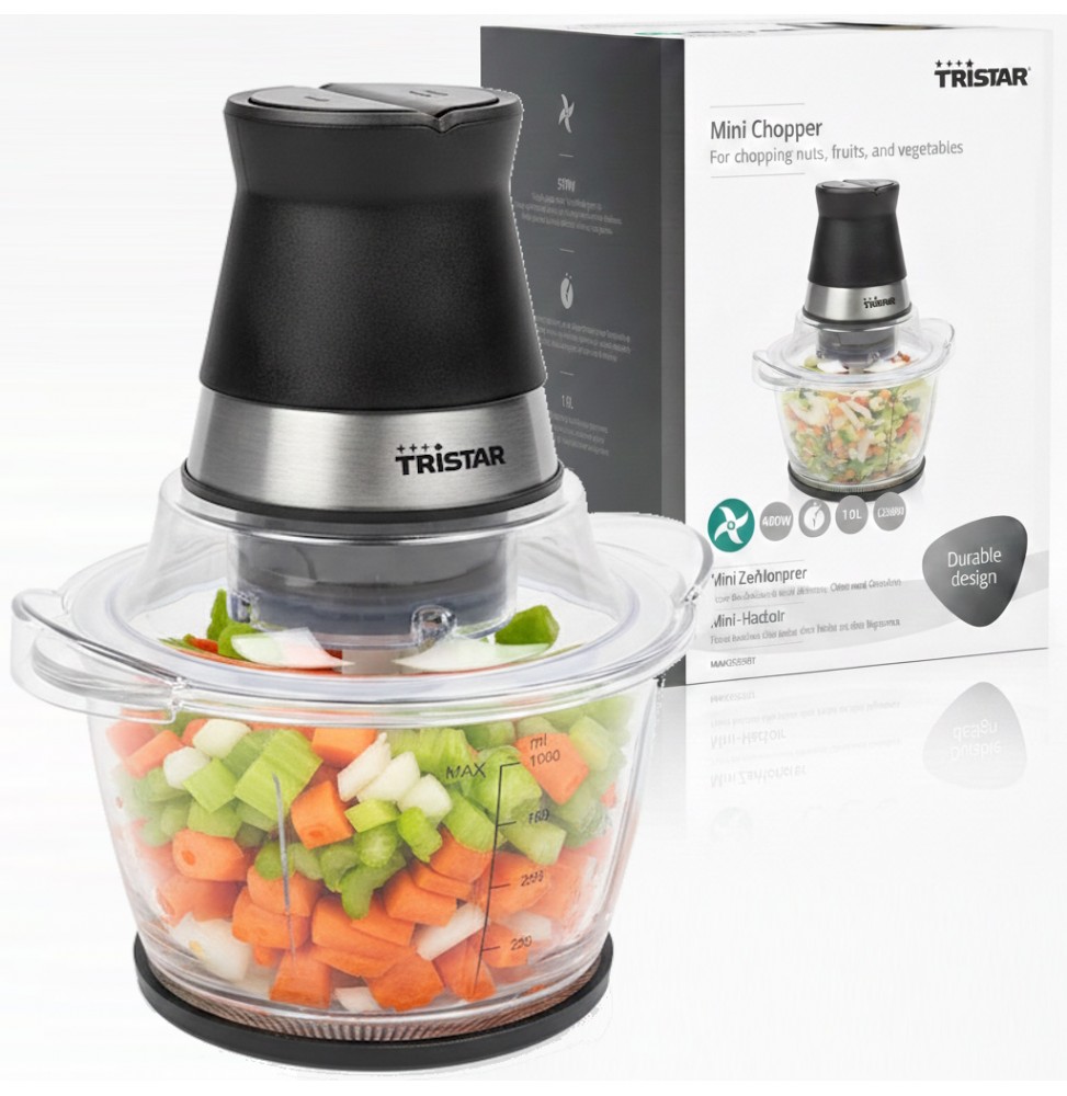 Tristar BL-4024 Tritatutto Elettrico 400W Contenitore Vetro 1L 4 Lame Acciaio Inox