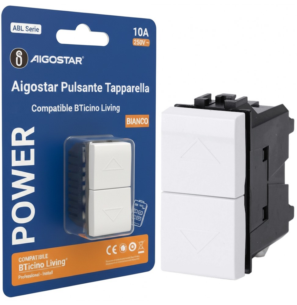 Aigostar Pulsante Tapparella Bianco Tipo Italiano Compatibile BTicino Living