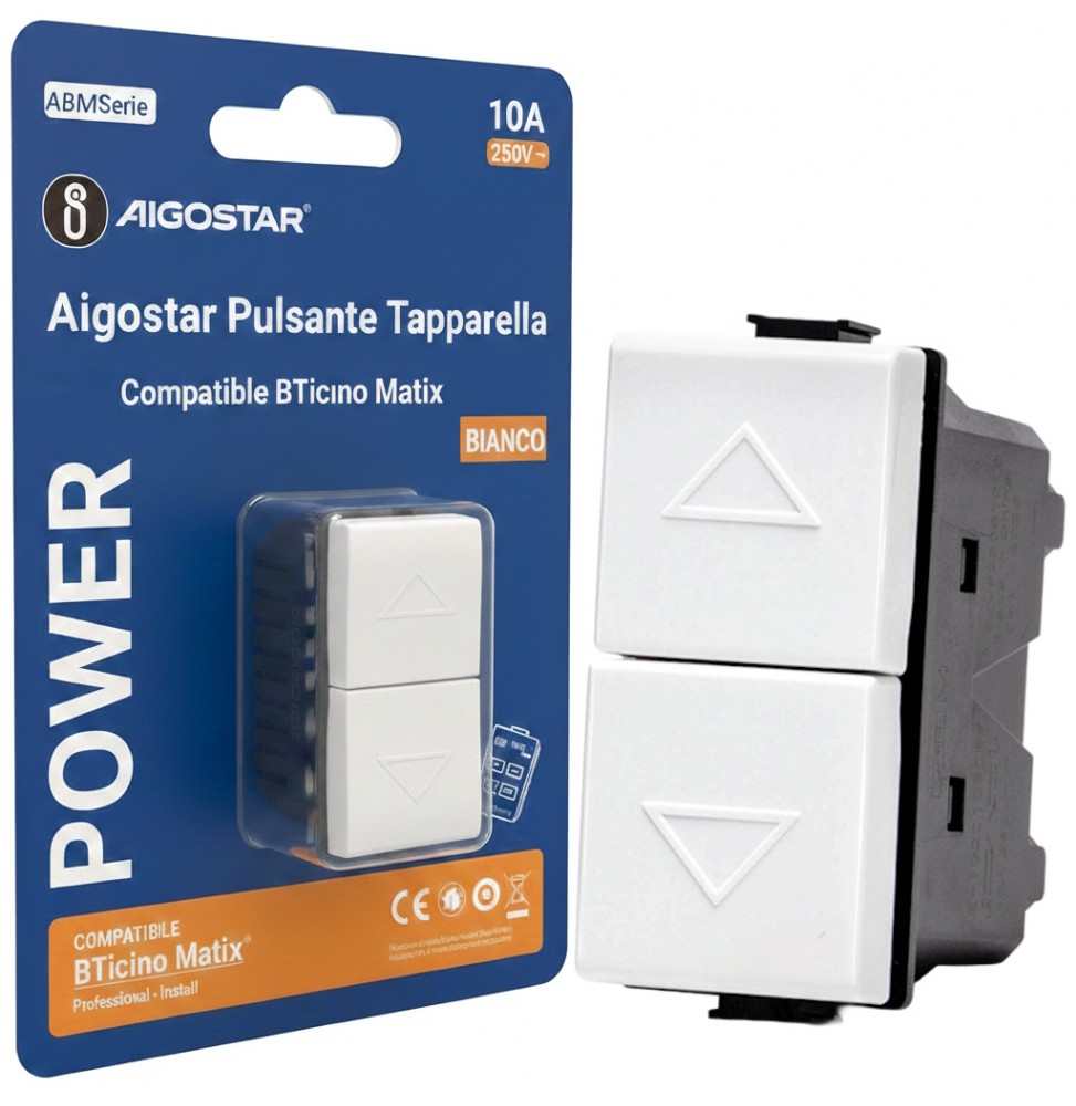 Aigostar Pulsante Tapparella Bianco Tipo Italiano Compatibile BTicino Matix
