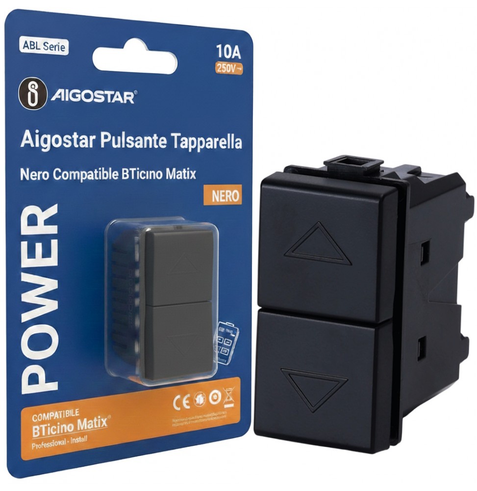 Aigostar Pulsante Tapparella Nero Tipo Italiano Compatibile BTicino Matix