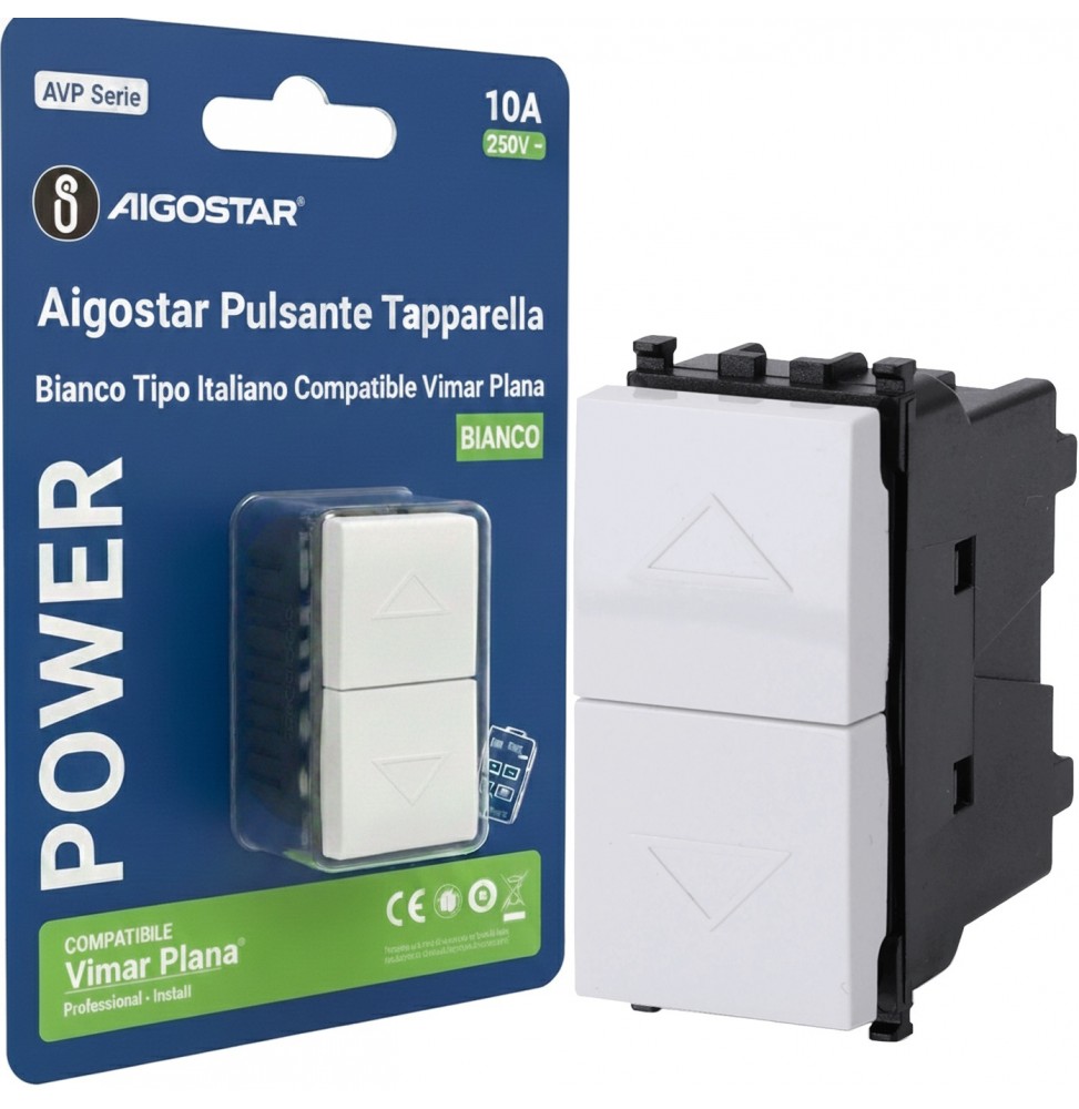Aigostar Pulsante Tapparella Bianco Tipo Italiano Compatibile Vimar Plana