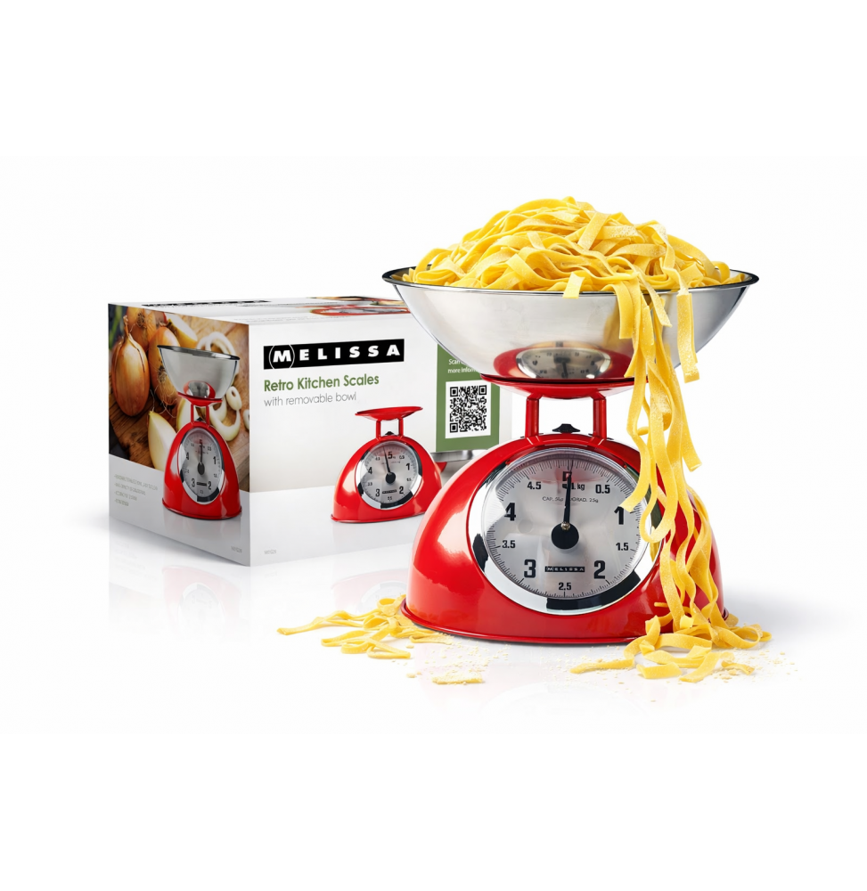 Melissa Bilancia da Cucina Retrò Analogica Metallo 5kg Ciotola Inox Rossa