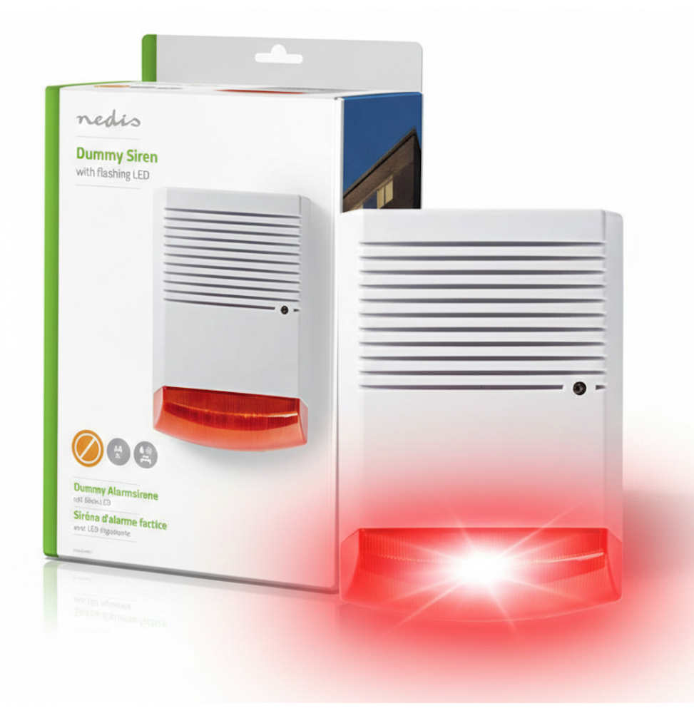 Nedis Sirena Allarme Finta Esterno LED Lampeggiante IP44 Antifurto Bianco Arancione