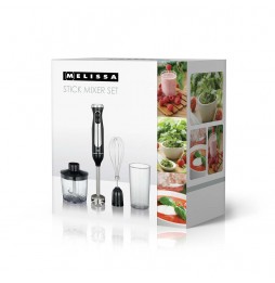 Melissa Set Frullatore Immersione 600W 3in1 Tritatutto Frusta Misurino Inox Nero