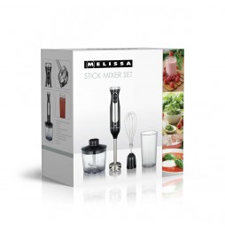 Melissa Set Frullatore Immersione 600W 3in1 Tritatutto Frusta Misurino Inox Nero