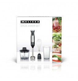 Melissa Set Frullatore Immersione 600W 3in1 Tritatutto Frusta Misurino Inox Nero