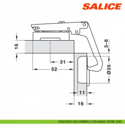 Salice Cerniera C2AYA99 Serie 200 Apertura 70° Per Mobili Angolari Foro 35mm