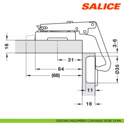 Salice Cerniera C2AYA99 Serie 200 Apertura 70° Per Mobili Angolari Foro 35mm