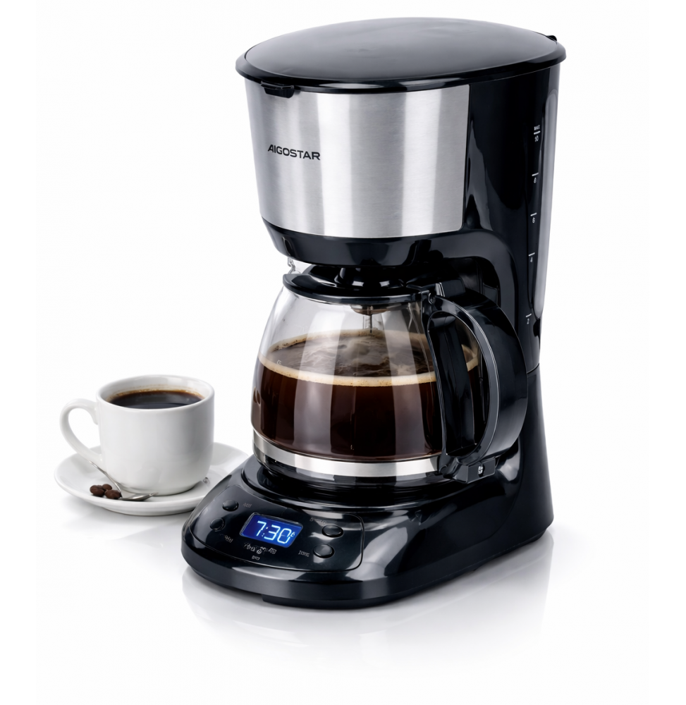 Aigostar Macchina Caffe Americano 750W Timer Programmabile 1.25L 10-12 Tazze