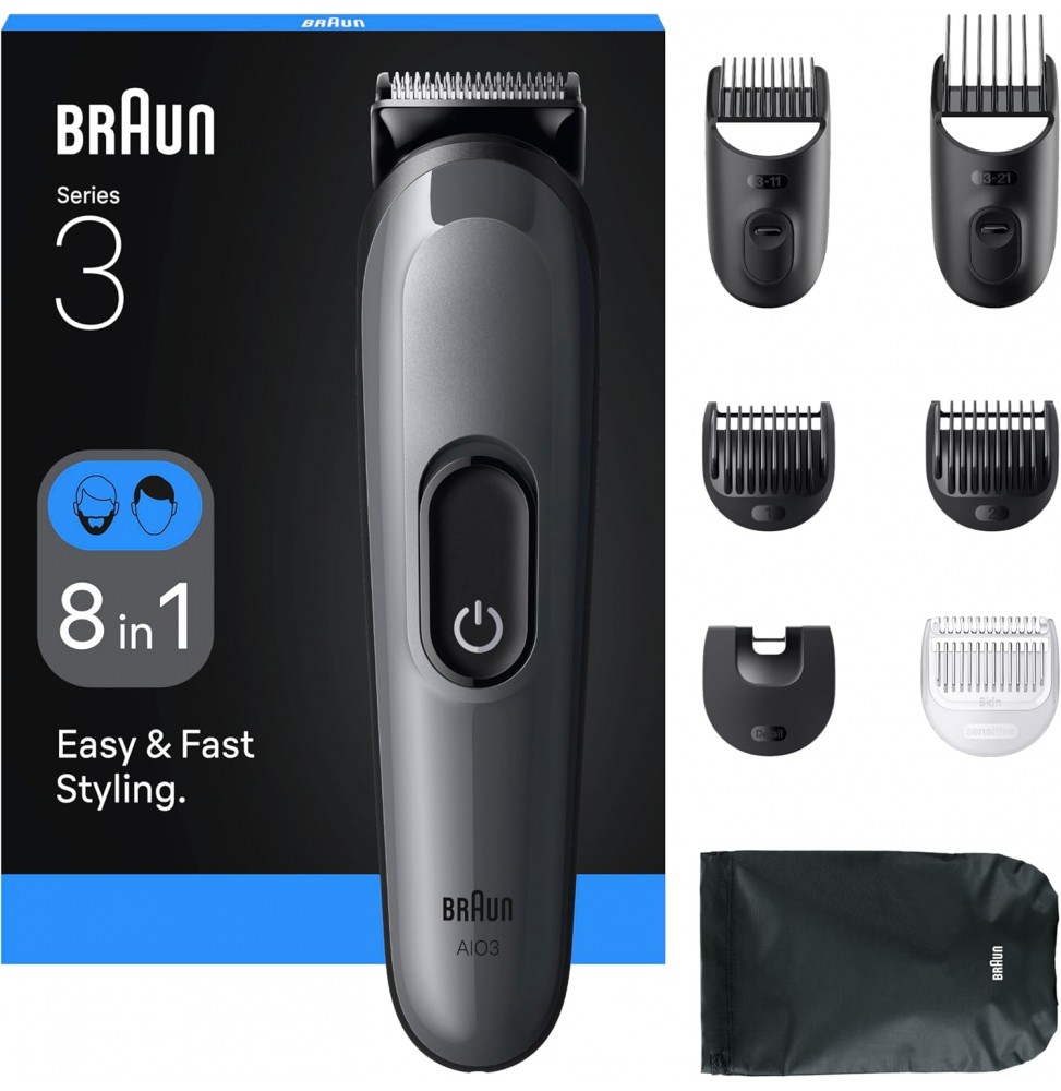 Braun AIO3540 Set Barba 8-in-1 Rifinitore Viso e Capelli Lama Ultra Affilata