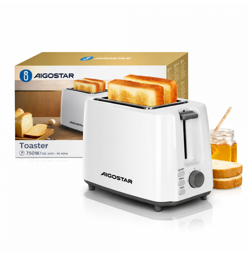 Aigostar Tostapane 2 Fette 6 Livelli Doratura Vassoio Briciole 750Watt Compat
