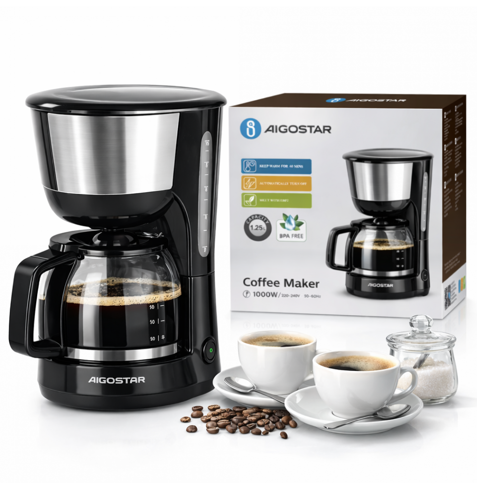 Aigostar Macchina Caffe Americano Te 10 Tazze 1000w 1.25l Acciaio Antigoccia