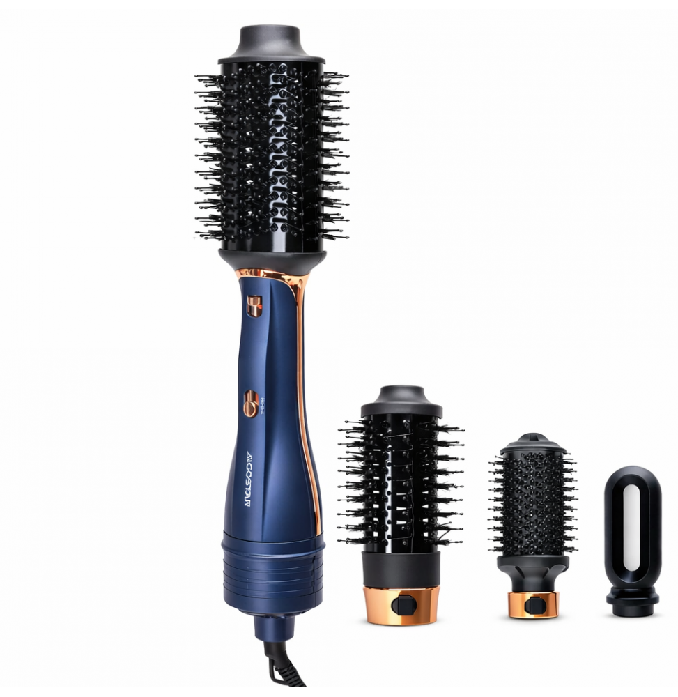 Aigostar Kit Spazzole Aria Calda 1200W 3in1 Styling Professionale Blu Oro 3 Pezzi