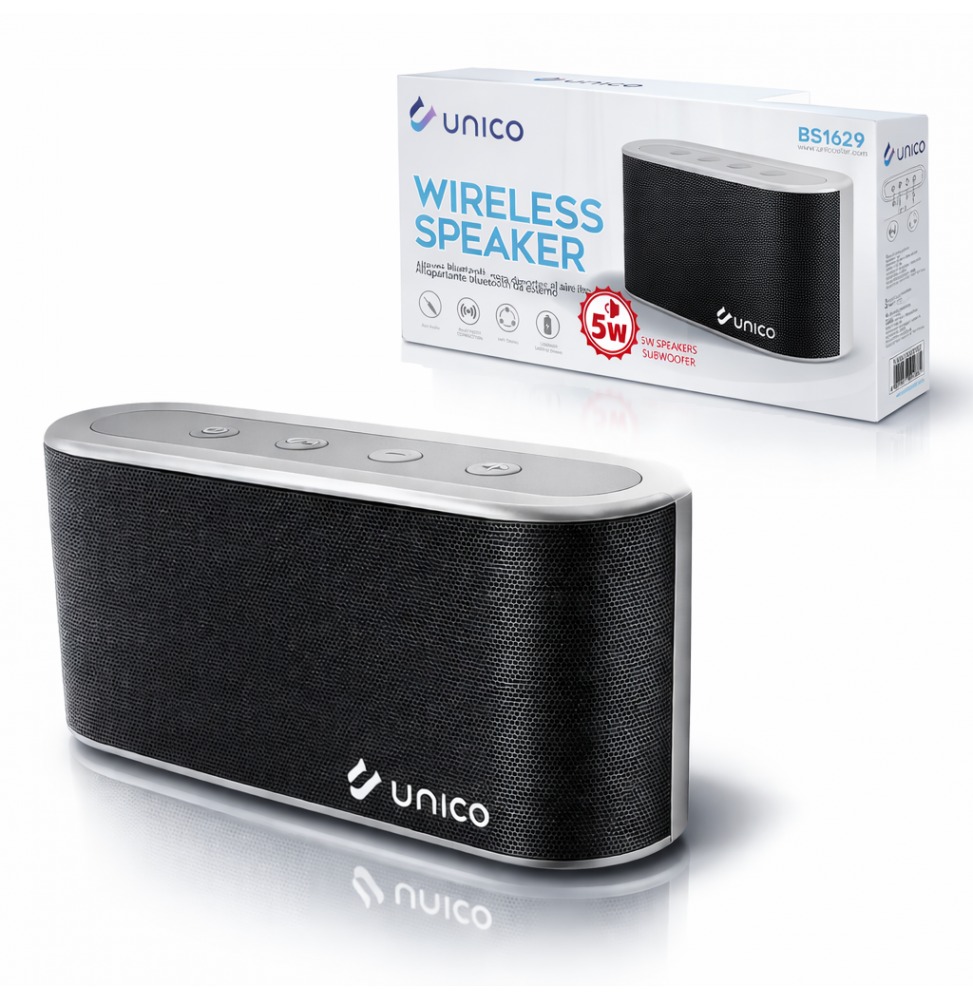 Unico BS1629 Cassa Speaker Multimediale Bluetooth AUX Grigio Batteria 1200mAh