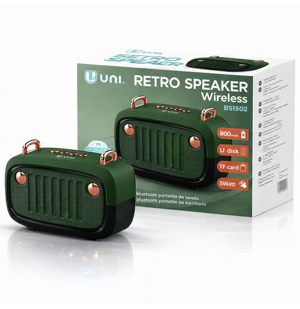 Unico BS1507 Cassa Bluetooth Sistema Multimediale retro' lettore USB SDcard IPX7