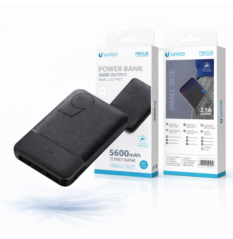 Unico Power Bank 5600mAh 2.1A 2 Porte USB Slim Polimeri Litio Nero 20.72Wh