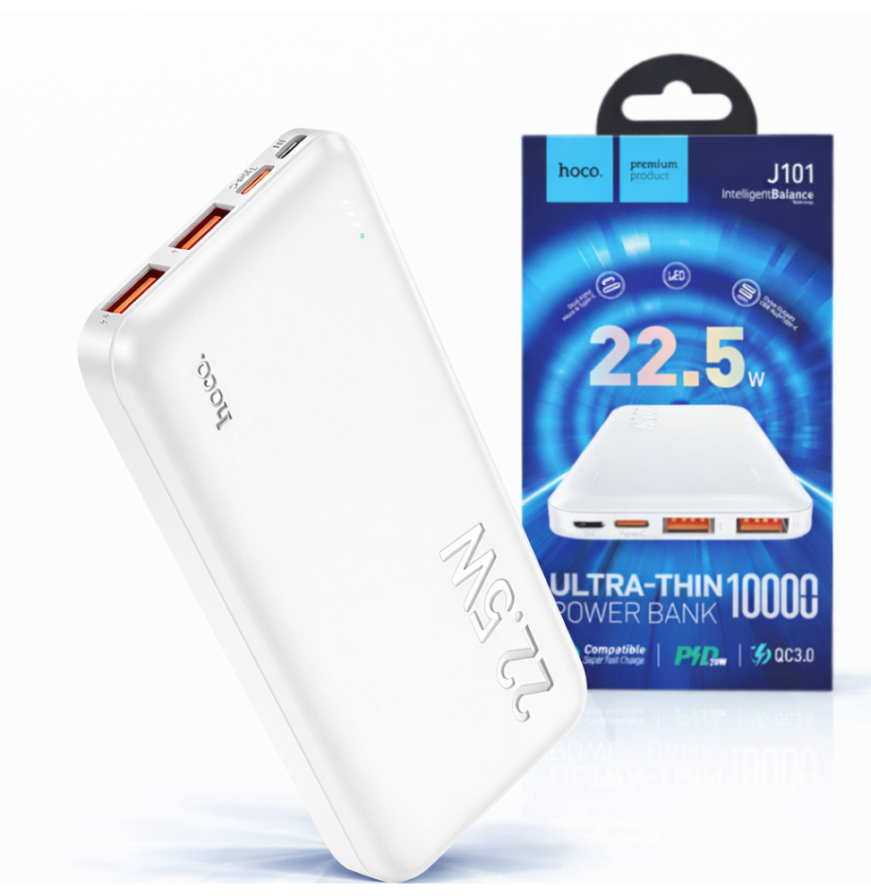 Hoco J101 Powerbank 10000mah 22.5w Pd Qc 2usb Type C Fast Bianco