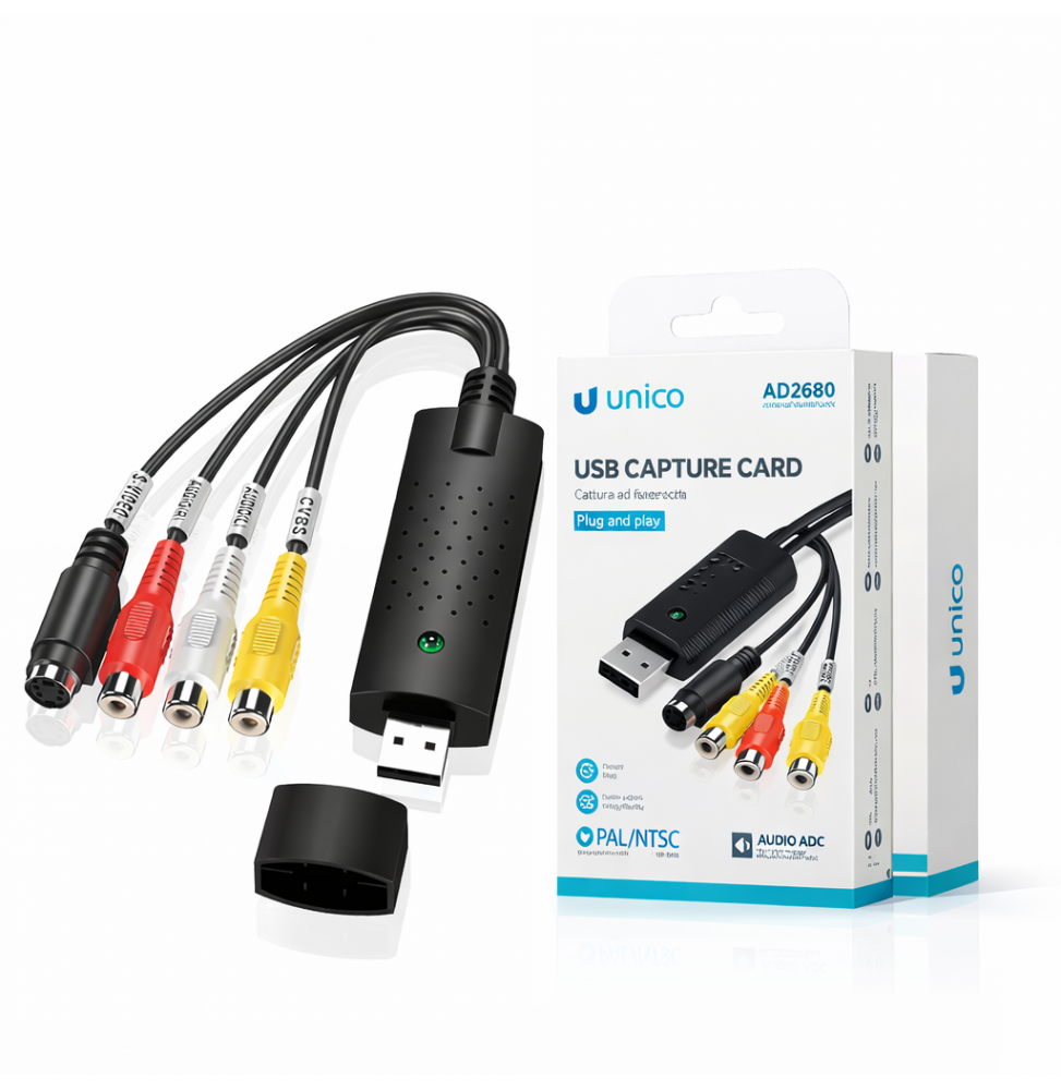 Unico Scheda Acquisizione Video USB Grabber Analogica Digitale RCA S-Video PC