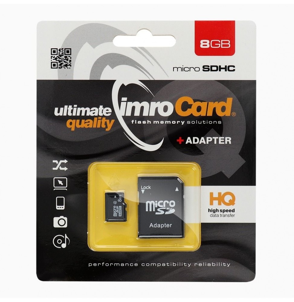 Imro Scheda di Memoria MicroSD 8GB Alta Velocità con Adattatore SD Card Memoria