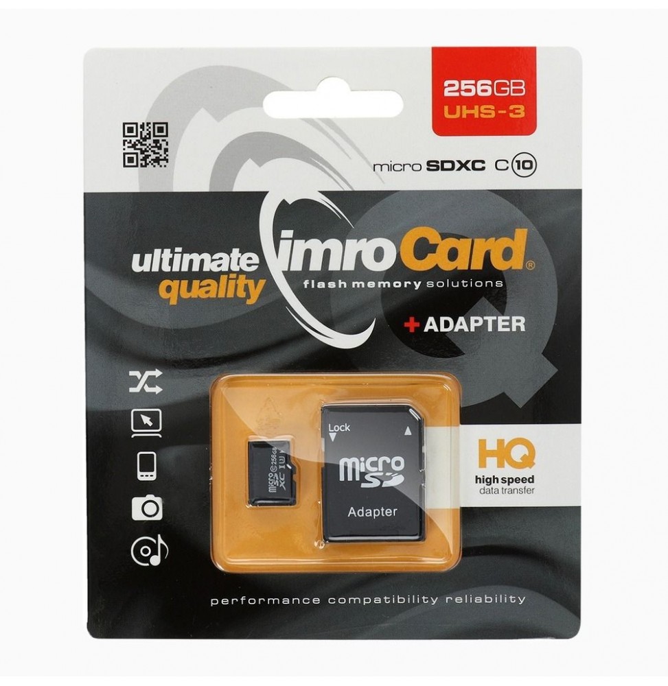 Imro Scheda di Memoria MicroSD 256GB 100MB/s Classe 10 UHS-3 con Adattatore SD