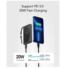 Veger MagOn Powerbank 10000 mAh MagSafe PD 20W Ricarica Induttiva Wireless Nero