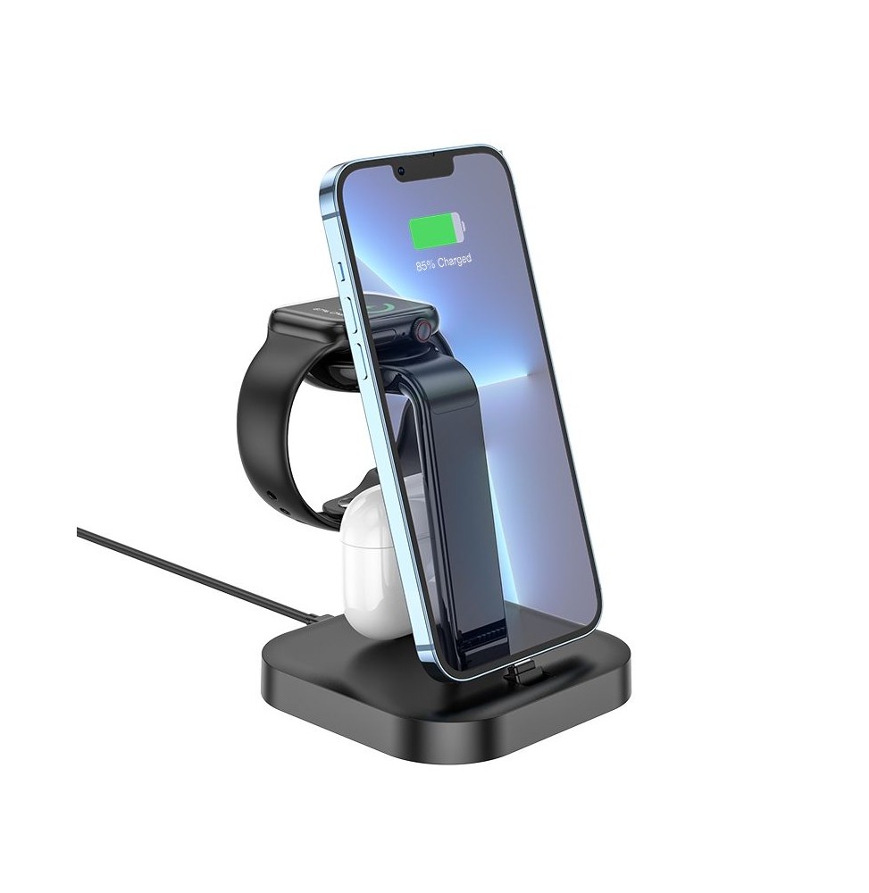 Hoco CW43 Caricabatterie 3 in 1 iPhone Apple Watch AirPods Ligtning Nero