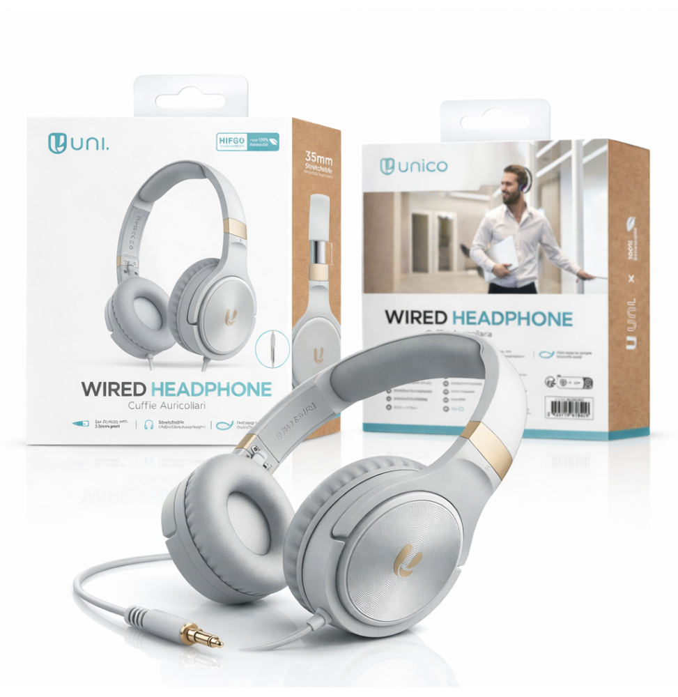 Unico HP1840 Cuffie Over-Ear φ40mm Unifilari con Microfono Jack 3.5mm Silvergold