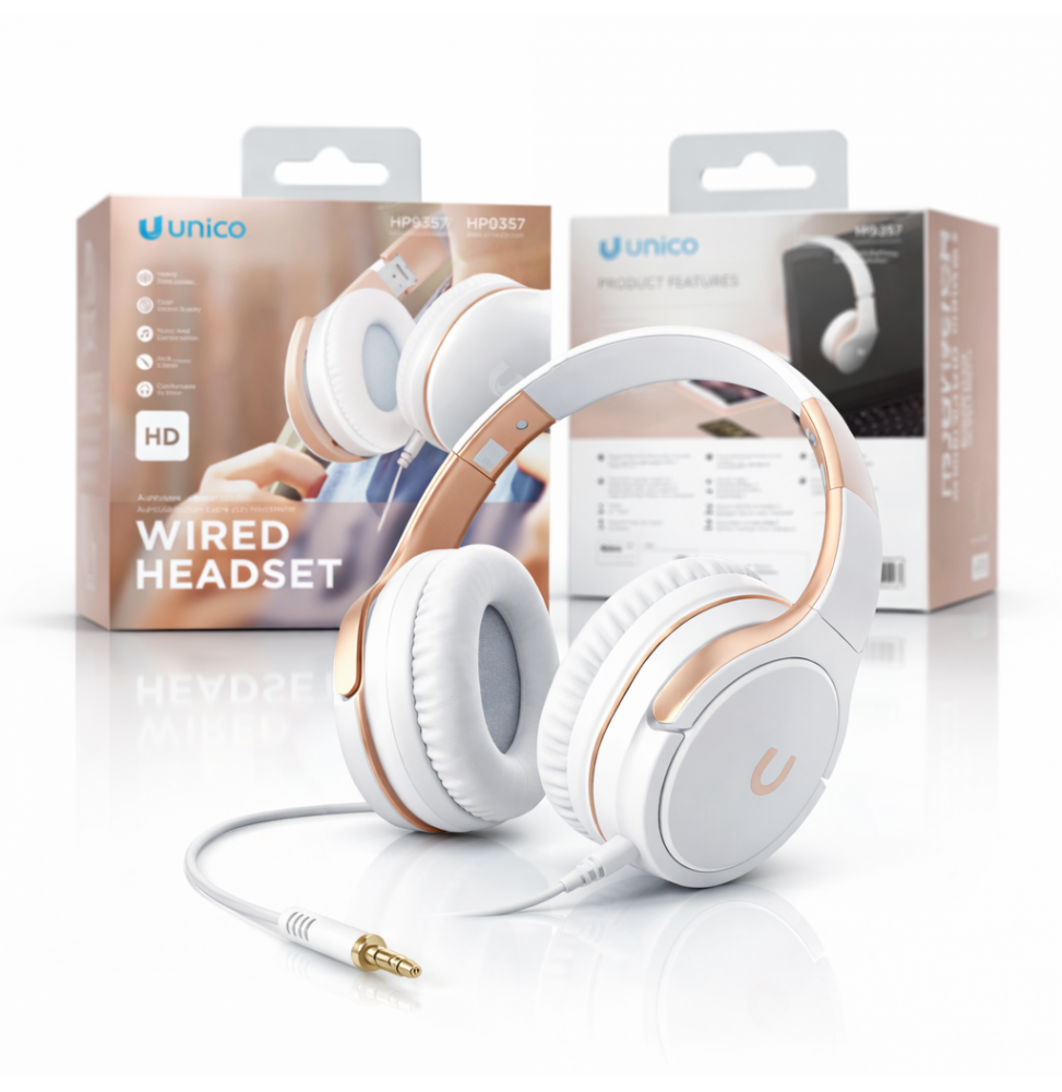 Unico HP9357 Cuffie Over-Ear Jack 3.5mm con Microfono Driver 40mm Champagne