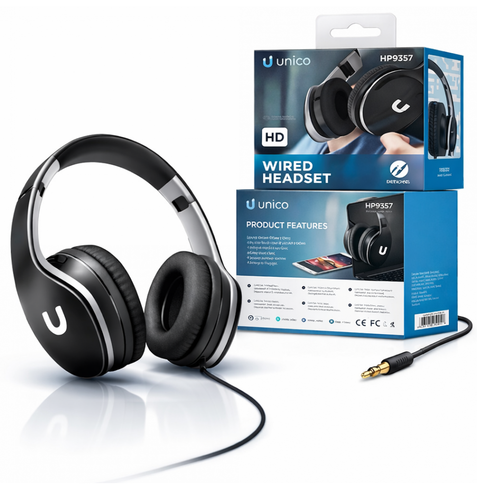 Unico HP9357 Cuffie Over-Ear φ40mm Unifilari con Microfono Jack 3.5mm Platino