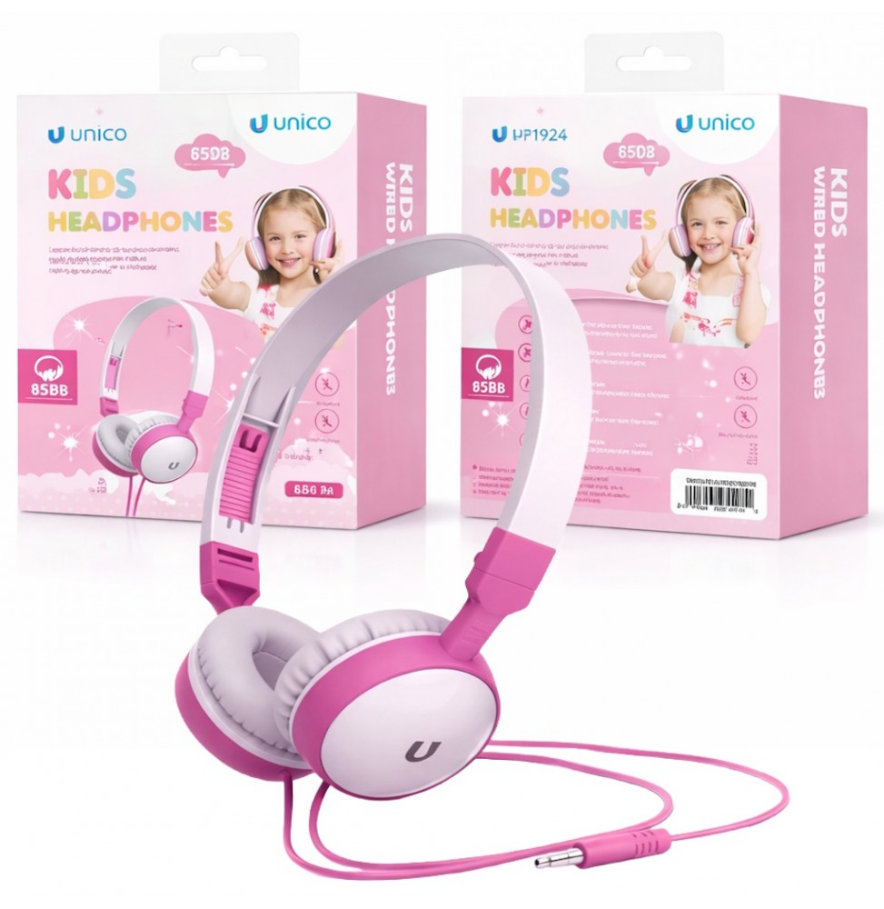 Unico HP1924 Cuffie Padiglione Bambino Microfono Jack 3.5mm Rosa Bianco 85dB