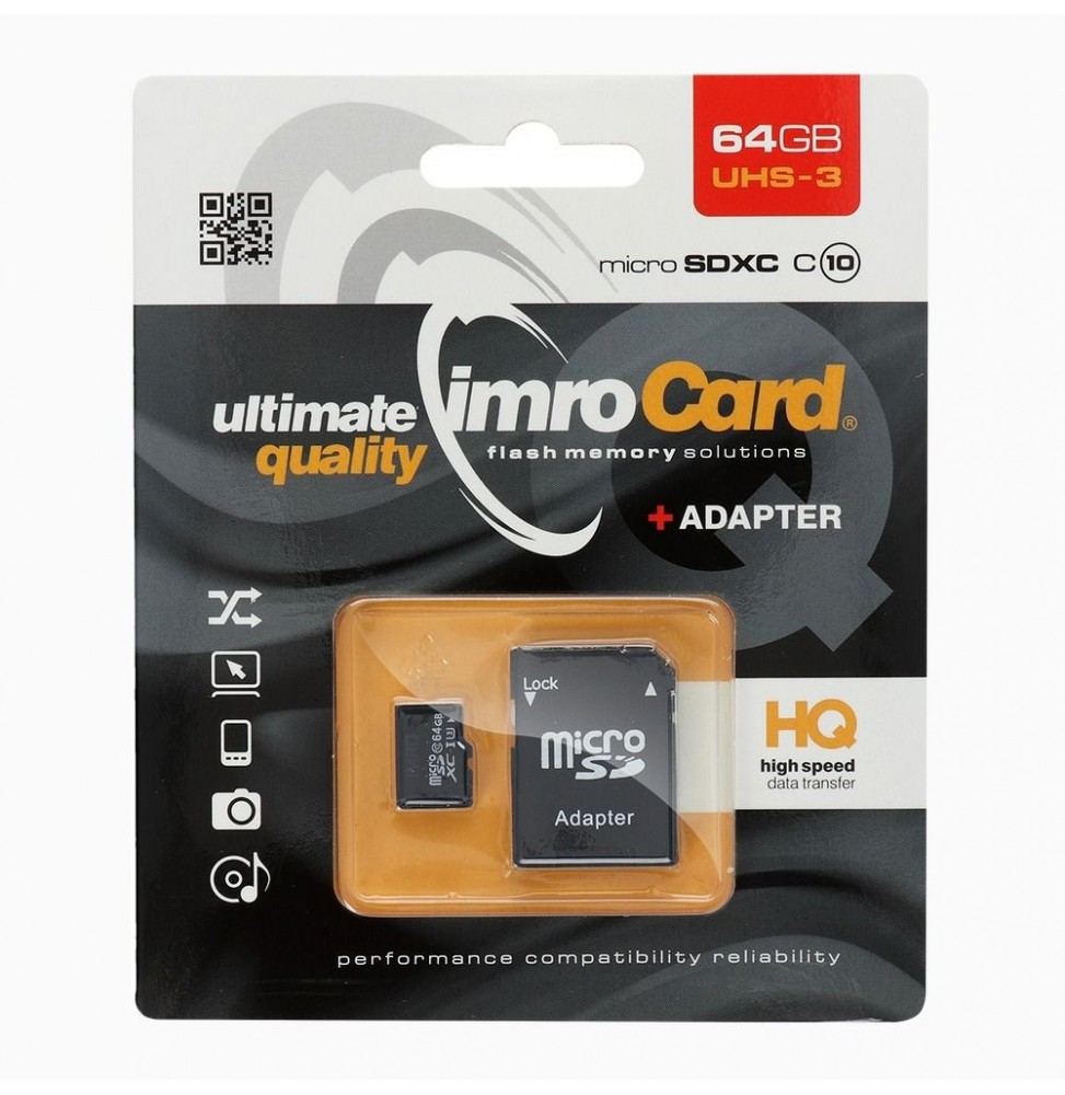 Imro Scheda di Memoria microSD 64GB 100MB/s Classe 10 UHS 3 con Adattatore SD