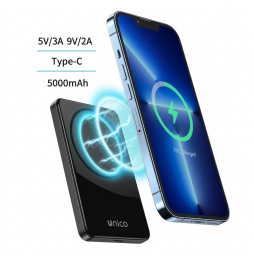 Unico Power Bank Magnetico 5000mAh Wireless 15W PD 20W USB-C Grigio Antracite