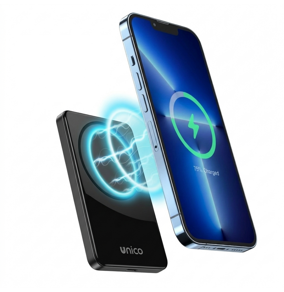 Unico Power Bank Magnetico 5000mAh Wireless 15W PD 20W USB-C Grigio Antracite
