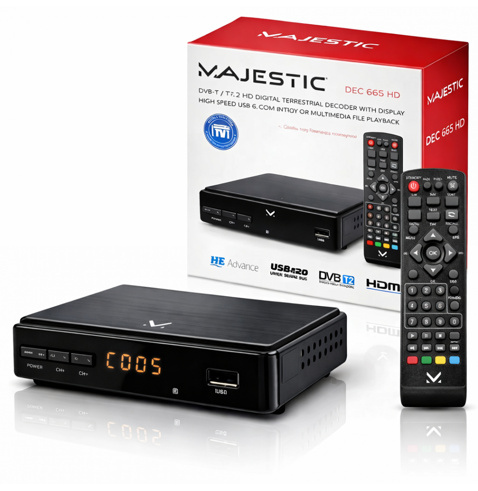 Majestic DEC 665 HD Decoder Digitale Terrestre DVB-T2 HEVC Main 10 HDMI Scart