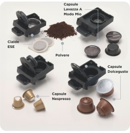 Ariete 1304 Macchina Caffè Capsule Nespresso DolceGusto A Modo Mio Cialde Polvere