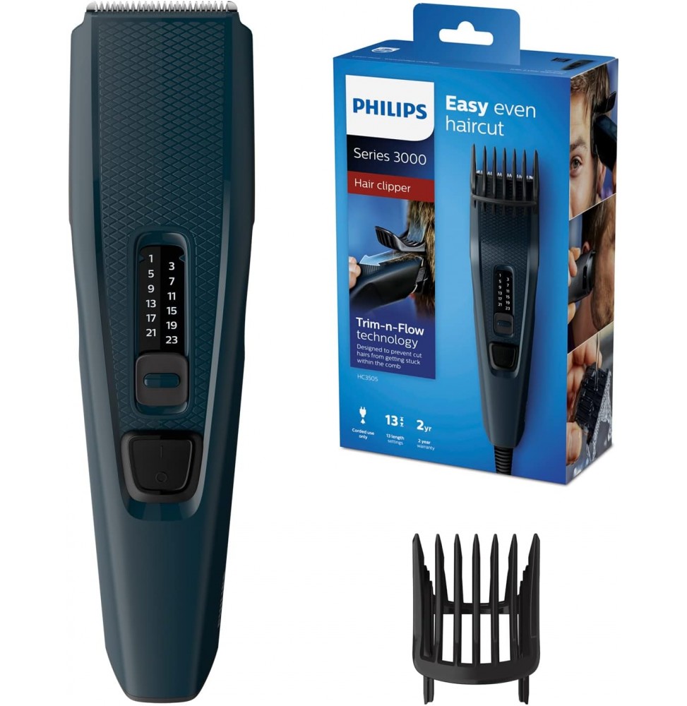 Philips HC3505/15 Tagliacapelli Serie 3000 Acciaio 13 Regolazioni 0.5-23mm Nero