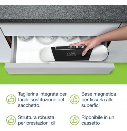 Laica PZ2010 Macchina Sottovuoto 9L/min Compatta Base Magnetica 3 Rotoli Inclusi