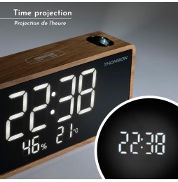 Thomson CP202T Radiosveglia FM In Legno Con Proiettore Porta USB-C Grigio