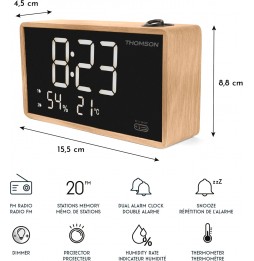 Thomson CP202T Radiosveglia FM In Legno Con Proiettore Porta USB-C Grigio