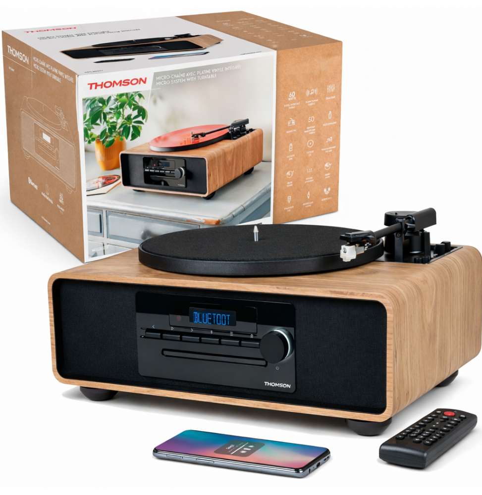 Thomson MIC300TT Stereo Hi-Fi 60W Giradischi Bluetooth CD MP3 USB Radio FM
