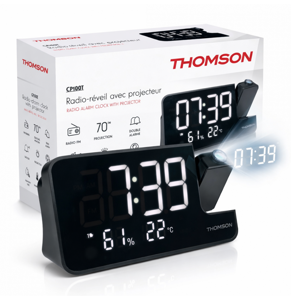 Thomson CP100T Radiosveglia Proiettore Display 8" Temperatura Umidità USB-C Nero