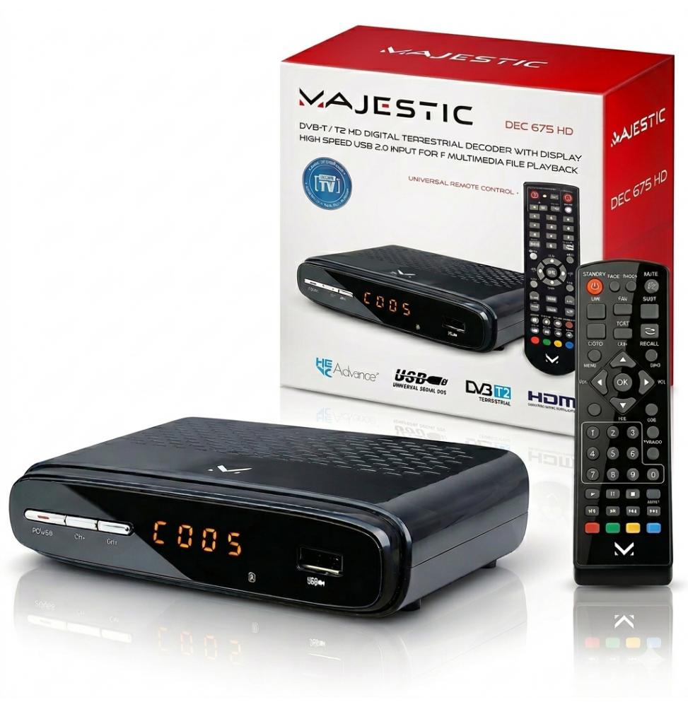 Majestic DEC 675 HD Decoder Digitale Terrestre DVB-T2 HEVC Main 10 HDMI Scart