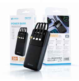 Unico Power Bank 20000mAh Con 4 Cavi Integrati...