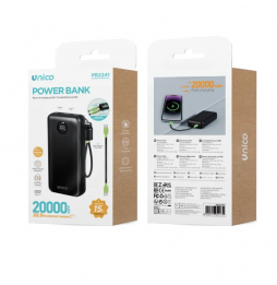 Unico Power Bank 20000mAh Ricarica Rapida 22.5W PD 20W USB-C Nero