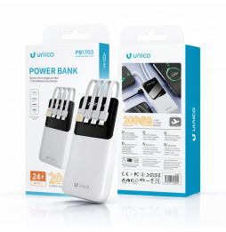 Unico Power Bank 20000mAh Con 4 Cavi Integrati...