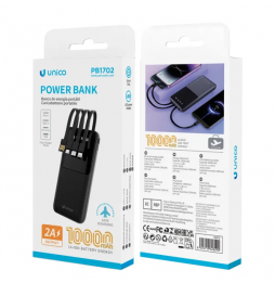 Unico Power Bank 10000mAh Con 4 Cavi Integrati Display Digitale Nero 2A